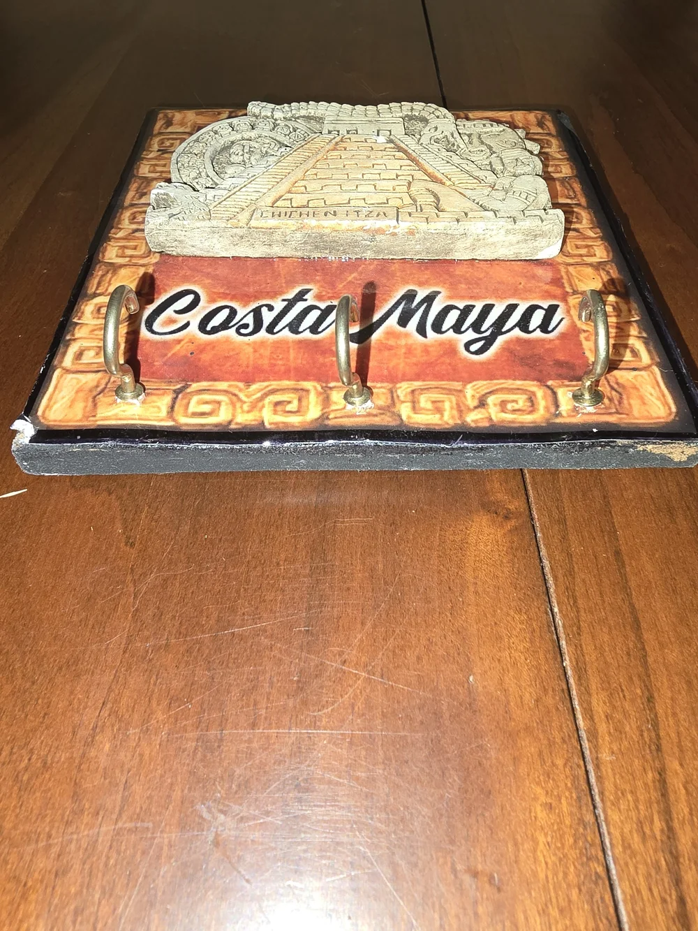 Clay and Wood Wall Hook Tile in Orange and Cream from Costa Maya